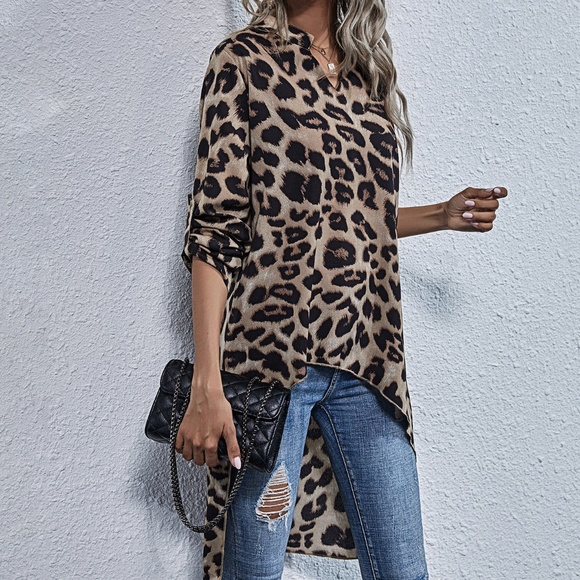 Boho Leopard Print High Low Tunic Top - Picture 3 of 5